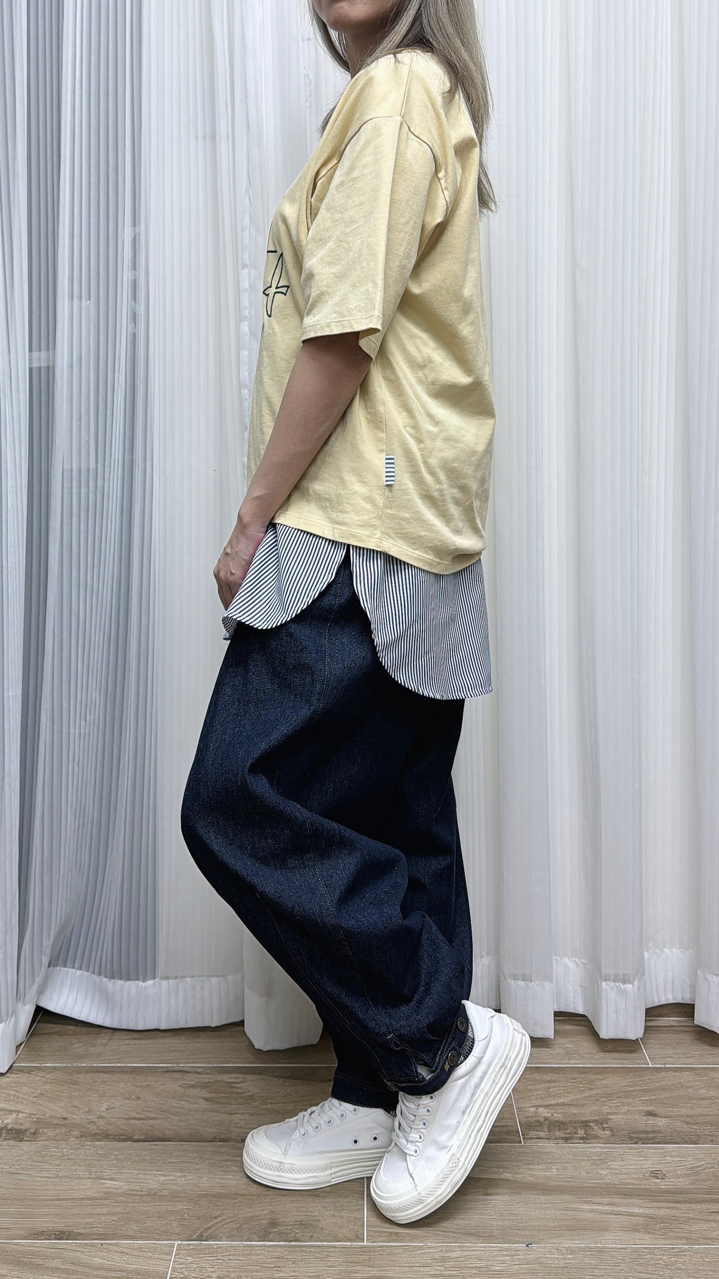 K735 飯糰刺繡燈籠牛仔褲 深藍 買物課 KAIMONOKA 日本 代購 連線 香港 A/W ALL PRODUCTS CLOTHING ON LIVE PANTS TROUSERS TROUSES 服裝 服飾 褲 長褲