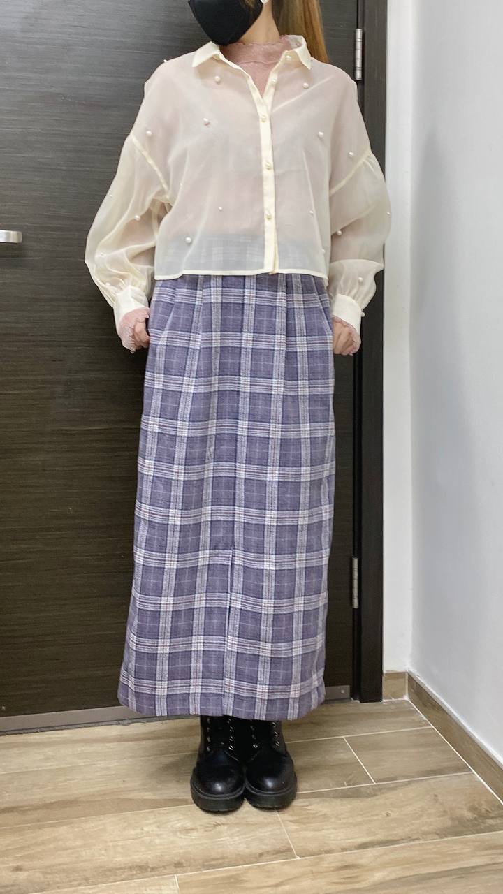 K489 日本人氣修身格子絨布裙 買物課 KAIMONOKA 日本 代購 連線 香港 A/W ALL PRODUCTS CLOTHING ON LIVE SKIRT SKIRTS 半截 半截裙 半身 半身裙 服裝 服飾 裙