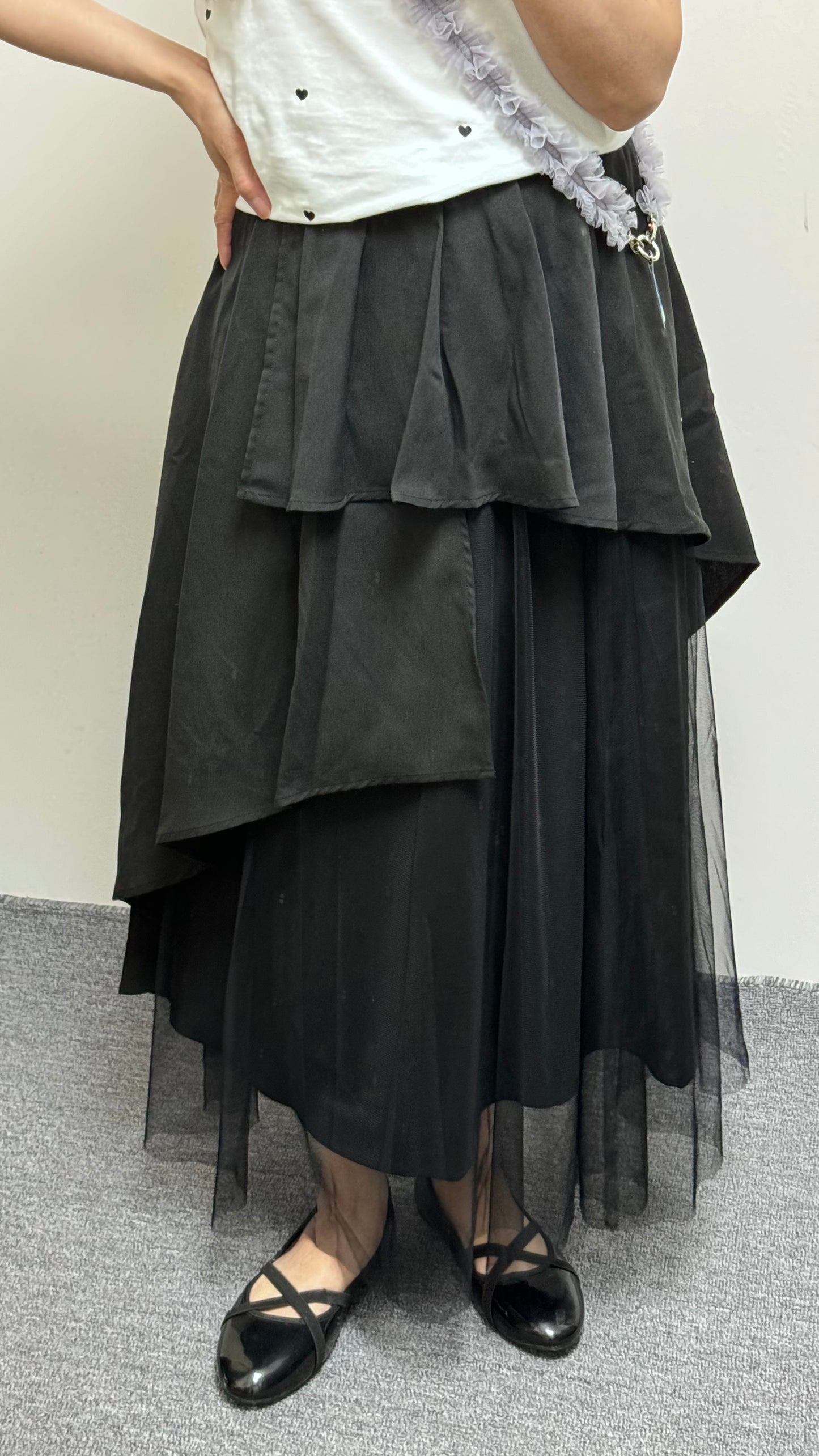 K822 不規則疊層紗底黑裙 買物課 KAIMONOKA 日本 代購 連線 香港 A/W ALL PRODUCTS CLOTHING ON LIVE SKIRT SKIRTS 半截 半截裙 半身 半身裙 服裝 服飾 裙