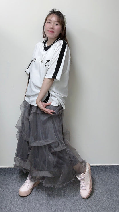 K857 立體全橡筋腰紗裙 買物課 KAIMONOKA 日本 代購 連線 香港 A/W ALL PRODUCTS CLOTHING ON LIVE Sample SKIRT SKIRTS 半截 半截裙 半身 半身裙 服裝 服飾 裙