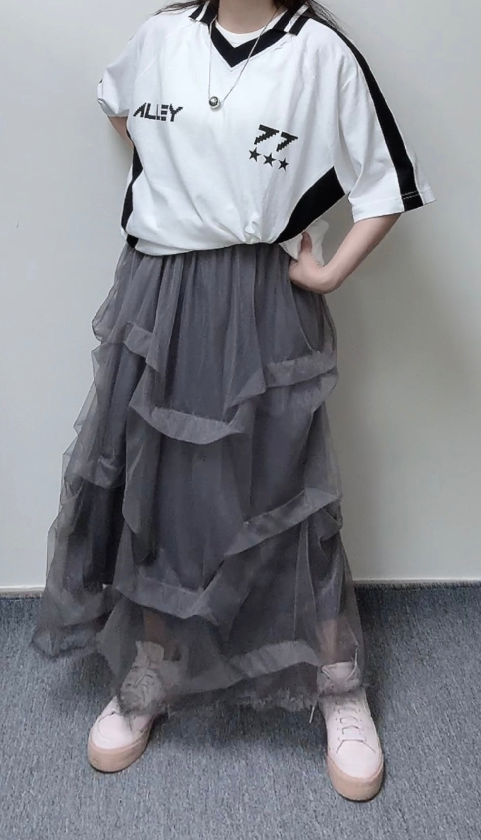 K857 立體全橡筋腰紗裙 買物課 KAIMONOKA 日本 代購 連線 香港 A/W ALL PRODUCTS CLOTHING ON LIVE Sample SKIRT SKIRTS 半截 半截裙 半身 半身裙 服裝 服飾 裙