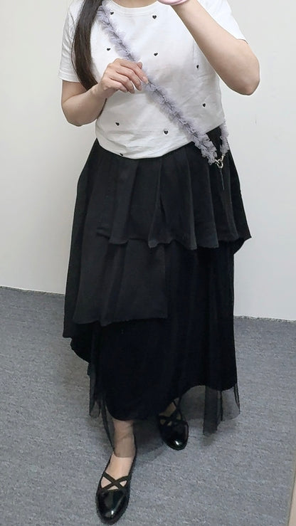 K822 不規則疊層紗底黑裙 買物課 KAIMONOKA 日本 代購 連線 香港 A/W ALL PRODUCTS CLOTHING ON LIVE SKIRT SKIRTS 半截 半截裙 半身 半身裙 服裝 服飾 裙