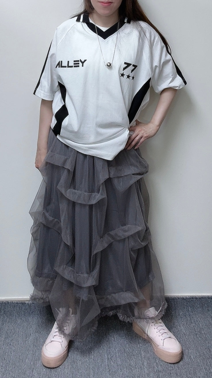 K857 立體全橡筋腰紗裙 買物課 KAIMONOKA 日本 代購 連線 香港 A/W ALL PRODUCTS CLOTHING ON LIVE Sample SKIRT SKIRTS 半截 半截裙 半身 半身裙 服裝 服飾 裙