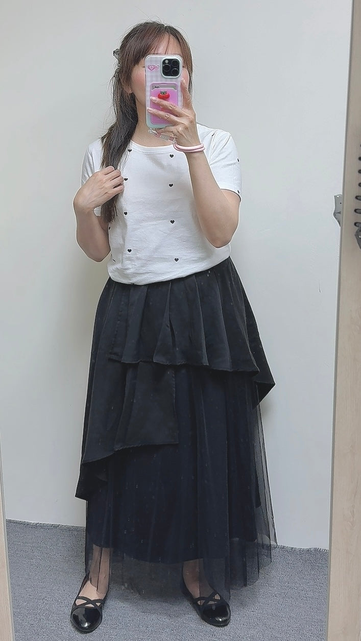 K822 不規則疊層紗底黑裙 買物課 KAIMONOKA 日本 代購 連線 香港 A/W ALL PRODUCTS CLOTHING ON LIVE SKIRT SKIRTS 半截 半截裙 半身 半身裙 服裝 服飾 裙