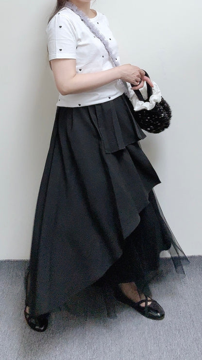 K822 不規則疊層紗底黑裙 買物課 KAIMONOKA 日本 代購 連線 香港 A/W ALL PRODUCTS CLOTHING ON LIVE SKIRT SKIRTS 半截 半截裙 半身 半身裙 服裝 服飾 裙