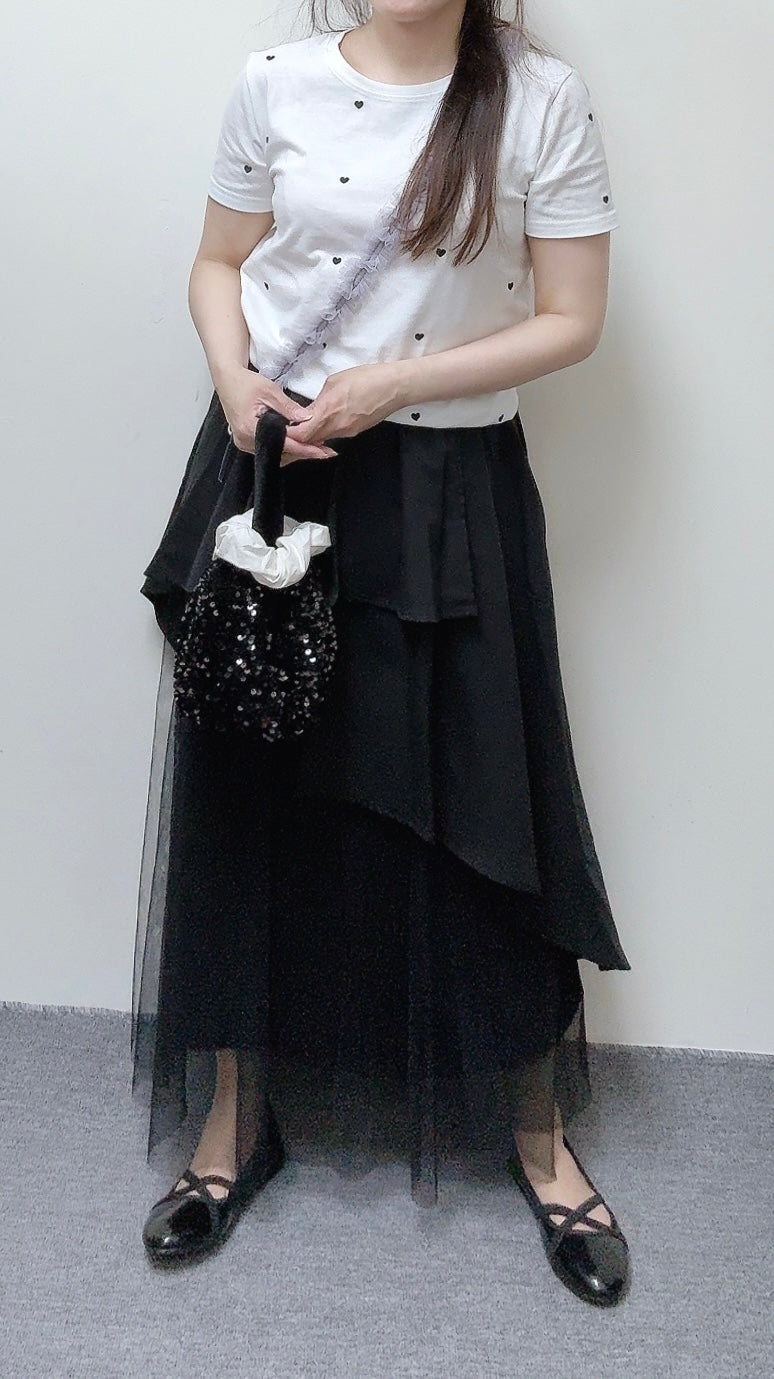 K822 不規則疊層紗底黑裙 買物課 KAIMONOKA 日本 代購 連線 香港 A/W ALL PRODUCTS CLOTHING ON LIVE SKIRT SKIRTS 半截 半截裙 半身 半身裙 服裝 服飾 裙