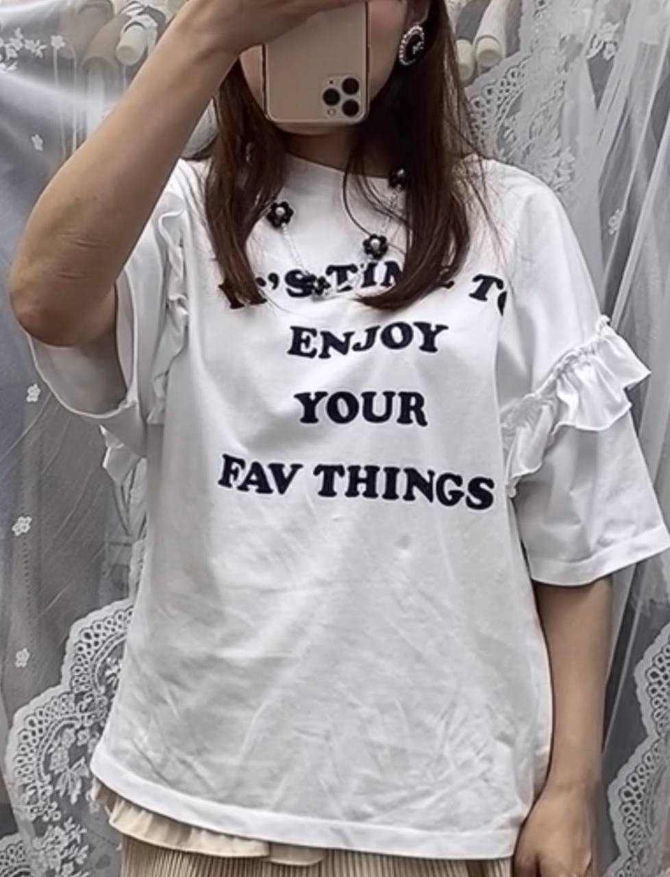 K036 荷葉肩享受時間 Tee White 現貨 買物課 KAIMONOKA 日本 代購 連線 香港 0823 ALL PRODUCTS CLOTHING ON LIVE outlet2024 S/S TOP TOPS 上衣 服裝 服飾