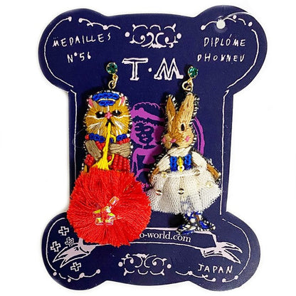 TAMAO WORLD Embroidery Earrings Trumpeter & Dancer 買物課 KAIMONOKA 日本 代購 連線 香港 ACCESSORIES CAT CATS CLIP EAR RING EAR RINGS EARRING EARRINGS LIMITED EDITION MUSHROOM PIERCE PIN RABBIT RABBITS TAMAO WORLD 兔 喵 夾 耳環 貓 針