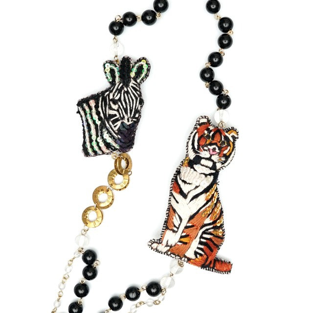 TAMAO WORLD Embroidery Necklace Tiger & Zebra 約 97~103cm 買物課 KAIMONOKA 日本 代購 連線 香港 ACCESSORIES LIMITED EDITION MUSHROOM NECKLACE NECKLACES TAMAO TIGER TIGERS WORLD ZEBRA ZEBRAS 斑馬 老虎 虎 項鍊 項鏈 頸鍊 頸鏈