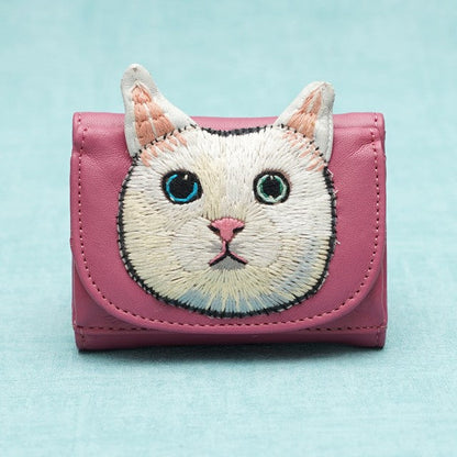 TAMAO WORLD Sheep Leather Embroidery Cat Mini Wallet Cat Pink Pink 約 W10.7×H8×D3.5cm 買物課 KAIMONOKA 日本 代購 連線 香港 ACCESSORIES CAT CATS LIMITED EDITION MUSHROOM TAMAO WALLETS WORLD 喵 貓 財布 銀包 錢包