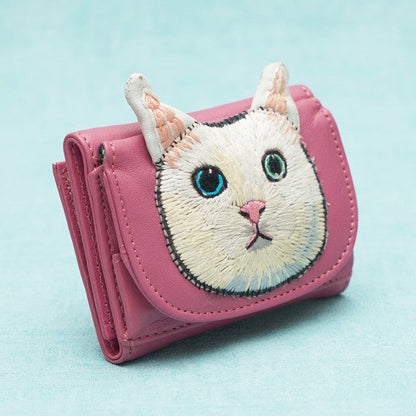 TAMAO WORLD Sheep Leather Embroidery Cat Mini Wallet Cat Pink 買物課 KAIMONOKA 日本 代購 連線 香港 ACCESSORIES CAT CATS LIMITED EDITION MUSHROOM TAMAO WALLETS WORLD 喵 貓 財布 銀包 錢包